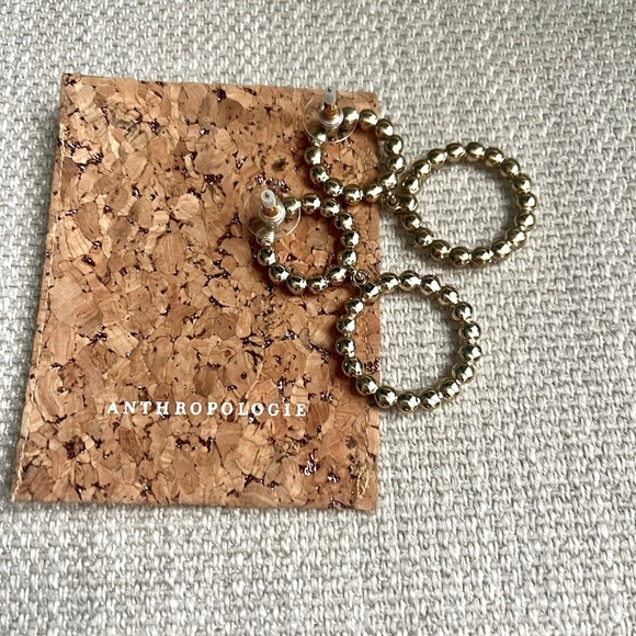 Anthropologie earrings double hoop gold rhinestone dangle drop - Picture 3 of 8